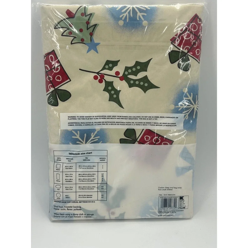 VTG Kmart Country Holiday Christmas Vinyl Tablecloth Round 60